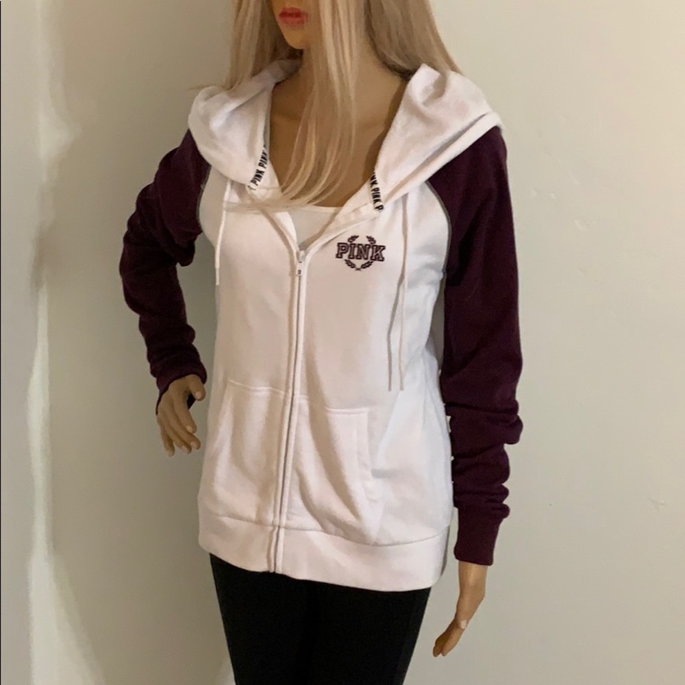 Burgundy & White baseball style hoodie by PINK